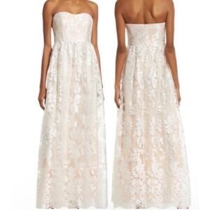 Lulus Women’s Love will Find a Way Strapless Floral Lace Maxi Dress White Nude M